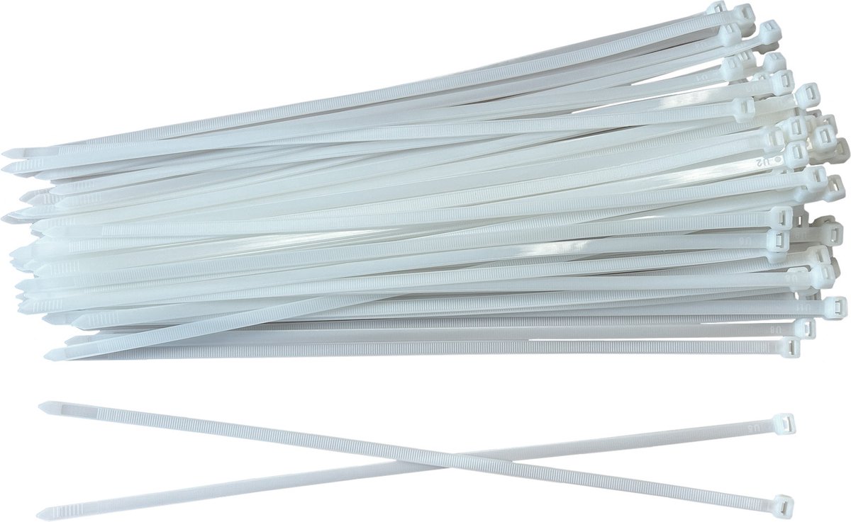 Kabelbinders - Tie-wraps - 100 mm lang x 2.5 mm breed - Wit - 100 stuks