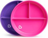 Munchkin Stay Put assiettes divisées violet et rose 2 pièces - Sans BPA - Assiettes à ventouse - Assiettes à ventouses Bio