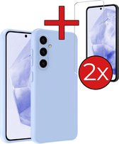 Hoesje Geschikt voor Samsung A35 Hoesje Siliconen Case Hoes Met 2x Screenprotector - Hoes Geschikt voor Samsung Galaxy A35 5G Hoes Cover Case - Lichtblauw