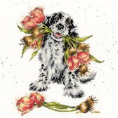 Blooming With Love Bothy Threads borduurpakket hond met tulpen XHD99 borduren Wrendale Designs by Hannah Dale