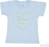 Soft Touch T-shirt Shirtje Korte mouw "De liefste mama is toevallig mijn mama" Unisex Katoen Blauw/sage green (salie groen) Maat 62/68