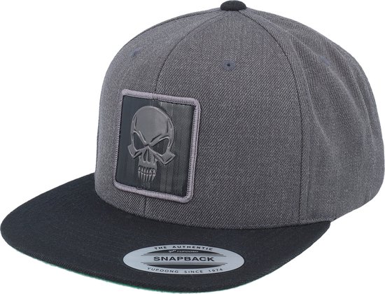 Hatstore- Skull Black Metallic Patch Charcoal/Black Snapback - Iconic Cap