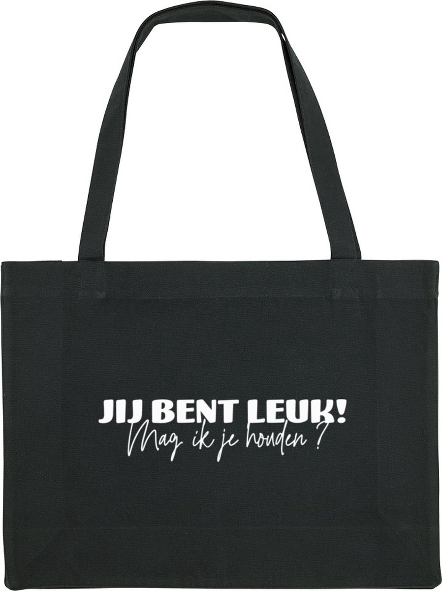 Jij bent leuk mag ik je houden? Shopping Bag - shopping bag - shopping tas - tas - boodschappentas - cadeau - zwart - grappige tekst - bedrukt