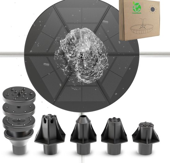 Envirofriendly - automatische luxe Solar fontein met gekleurde LED lampjes + 7 gratis sproeikopjes - Zonne energie - Vijver – vogelbad