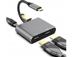 Type C Adapter - 4-in-1 USB-C naar 2X HDMI - 4K DUAL HDMI HUB - HDMI adapter voor Apple Macbook Windows - USB C naar Dual HDMI - 4K@60hz/30hz - Dual HDMI Adapter