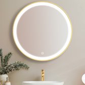 LOMAZOO Badkamerspiegel Goud met LED verlichting - Gouden Badkamer Spiegel - Spiegel Badkamer - Spiegel Douche - Verwarming Anti Condens - 60 cm rond [LONDON]