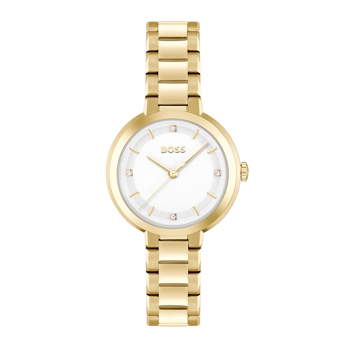 BOSS HB1502758 SENA Dames Horloge - Mineraalglas - Staal - Goudkleurig - 34 mm breed - Quartz - Vouw-Vlindersluiting - 3 ATM (spatwater)