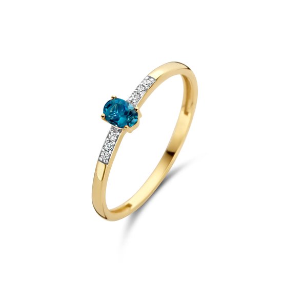 Blush Ring 1637YDL/54 14k Geelgoud 0,03crt G SI Diamant en Blauwe Topaz Maat 54