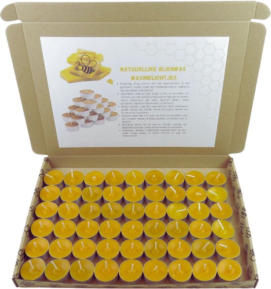 Bijenwas Waxinelichtjes | 63 stuks | handgemaakt - Leuke cadeau verpakking - 100% Zuivere Bijenwas Kaars - bijenwas kaarsen - bijenwas theelichtjes - plantaardige waxinelichtjes