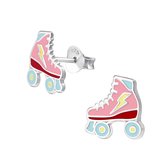 Zilveren roze rolschaatsen kinderoorknopjes | rollerskates kinderoorbellen | Rollskating oorbellen Meisje Zilver | Zilverana | Sterling 925 Silver