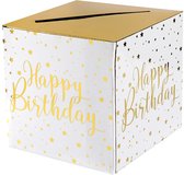 Moneybox White Gold Happy Birthday - enveloppendoos - moneybox - verjaardag - happy birthday - goud
