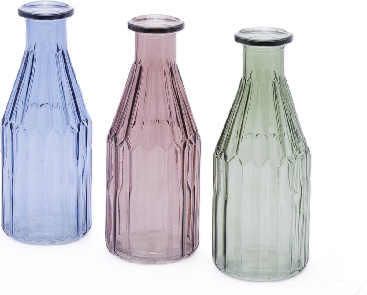 EDG Bloemenvaas Glas Multicolour D 7.5 cm H 19.5 cm Opening 2 cm Voordeelaanbod Per 3 Stuks