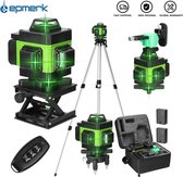 epmerk - Laser 4d - Laser Ligne - Laser Croix - Outils - 360° - 3° - 3,8 V - 2x Batterie - Trépied - Sac de transport - Vert