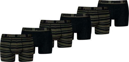 Puma Boxershorts Everyday Heritage Stripe - 6 pack Donkergroene heren boxers - Heren Ondergoed - Forest Night Tonal - Maat M