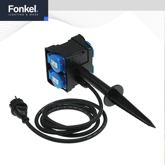 FONKEL® Prises extérieures étanches avec piquet de terre IP44 Zwart - Prise de jardin avec câble de 10 m - Prise extérieure - Prise de jardin 4 voies - Prise de jardin double prise