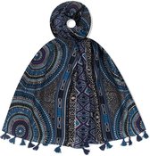 Lange Sjaal - Blauw/Zwart - 180 x 85 cm (03503#)