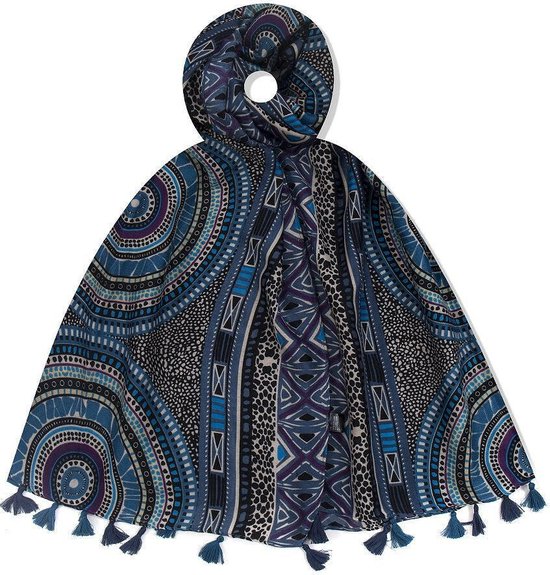 Lange Sjaal - Blauw/Zwart - 180 x 85 cm (03503#)
