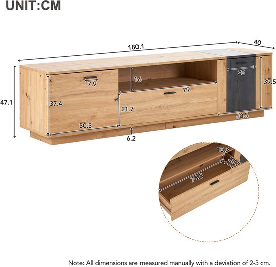 Moderne Colorblocking-tv-kast met houtnerf 180 cm
