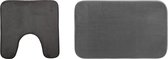 5Five Badkamerkleedje/badmat tapijt - setje 2x stuks - memory foam - Donkergrijs - 48 x 80 cm/48 x 48 cm