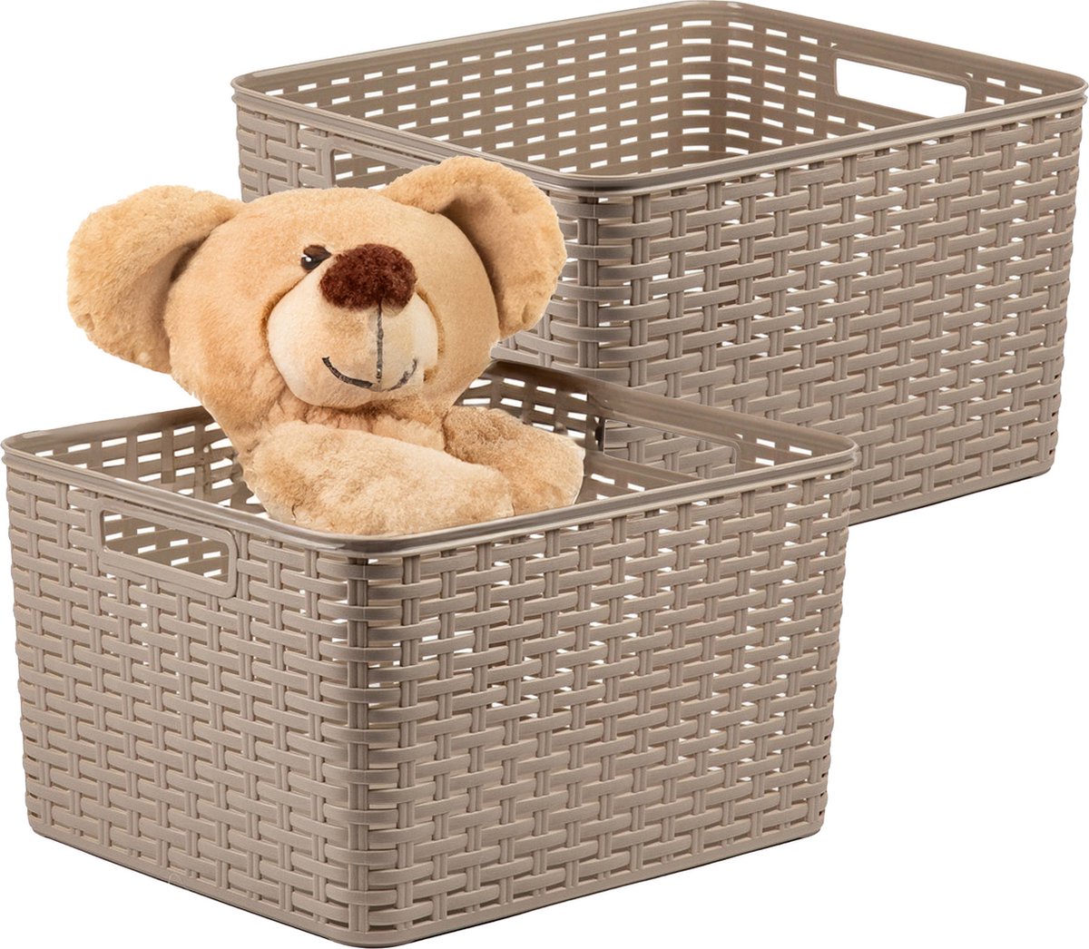 Plasticforte Opbergmand - 4x - Kastmand - rotan kunststof - taupe - 28 Liter - 34 x 40 x 23 cm