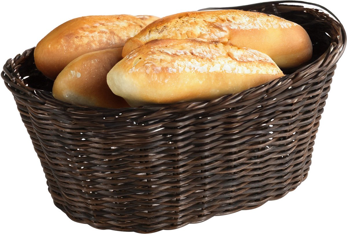 Kesper Brood/fruit mandje - kunststof - donkerbruin - ovaal - L28 x B21 x H13 cm - broodmandjes - serveermandjes - fruitmanden