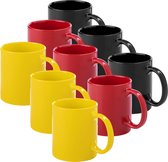 Bellatio Design Koffie mokken/drinkbekers Auxerre - 9x - keramiek - geel/rood/zwart - 370 ml