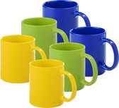 Bellatio Design Koffie mokken/drinkbekers Auxerre - 6x - keramiek - geel/groen/blauw - 370 ml