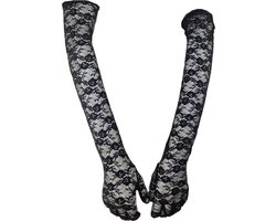 BamBella® - Lange Handschoenen Zwart kant - Sexy handschoenen dames -