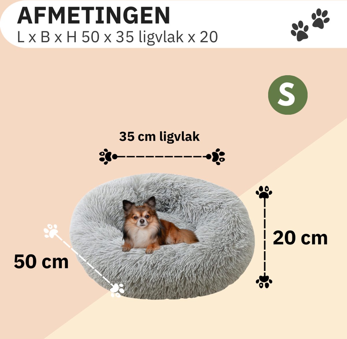 Donut Hondenmand - Kattenmand - Maat S - 50cm (ligvlak van 35cm) - Lichtgrijs - Fluffy en Wasbaar thumbnail 4