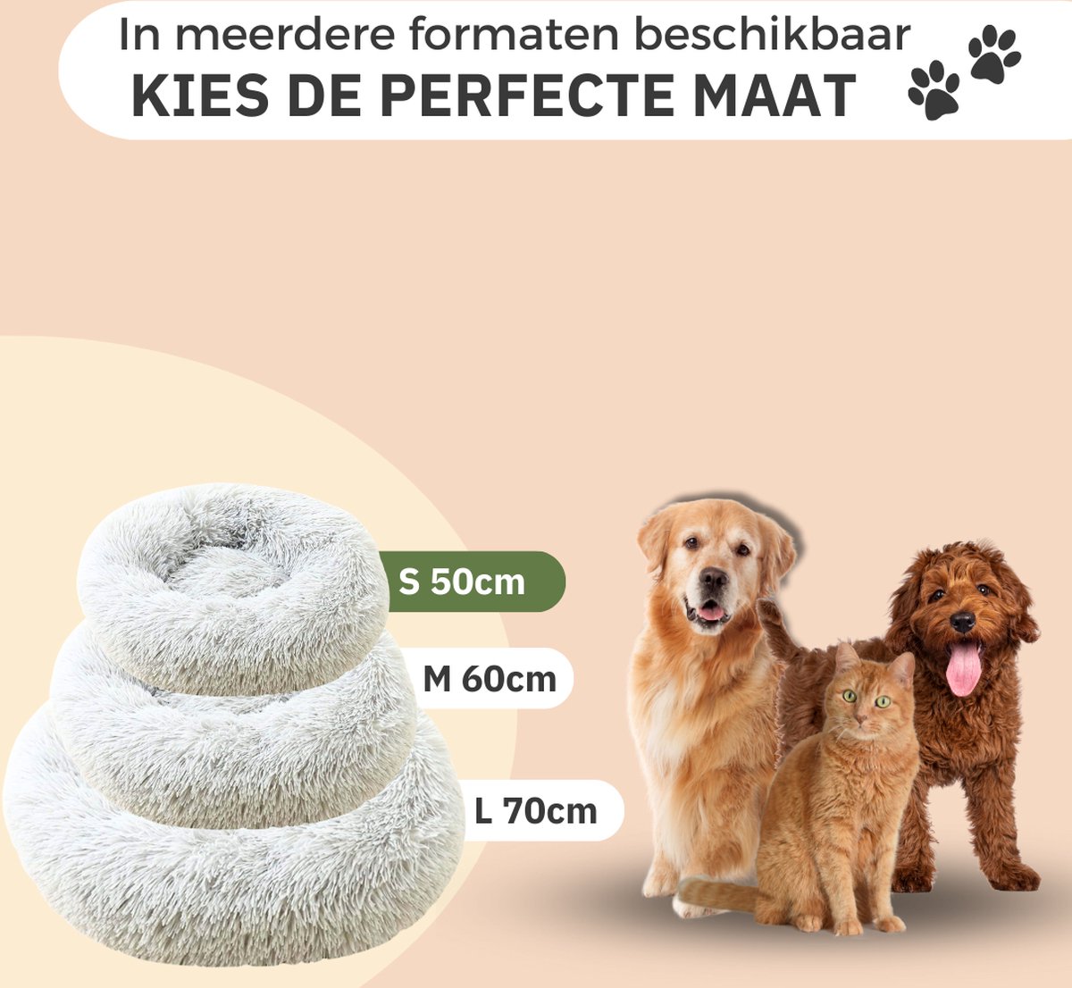 Donut Hondenmand - Kattenmand - Maat S - 50cm (ligvlak van 35cm) - Lichtgrijs - Fluffy en Wasbaar thumbnail 7
