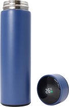 Smart Thermoskan Matte Blue - Met thee kruiden houder - Mat blauwe luxe thermos kan - RVS - Met ingebouwde temperatuurmeter - Luxe thermos container mat blauw - Voor koffie, thee en andere warme dranken