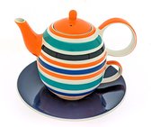 Service à thé - Service à thé - Céramique - Peint à la main - Rayé Oranje