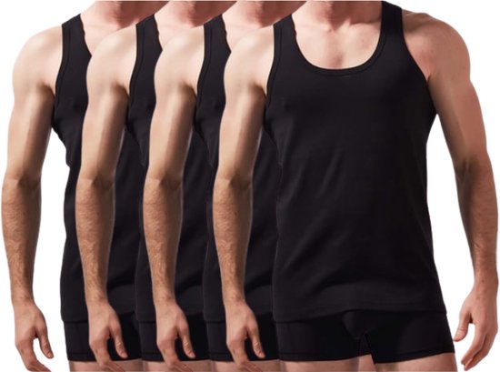 4-Pack Onderhemden - Heren ondershirt - 100% katoetn - Zwart - Maat XL (8)