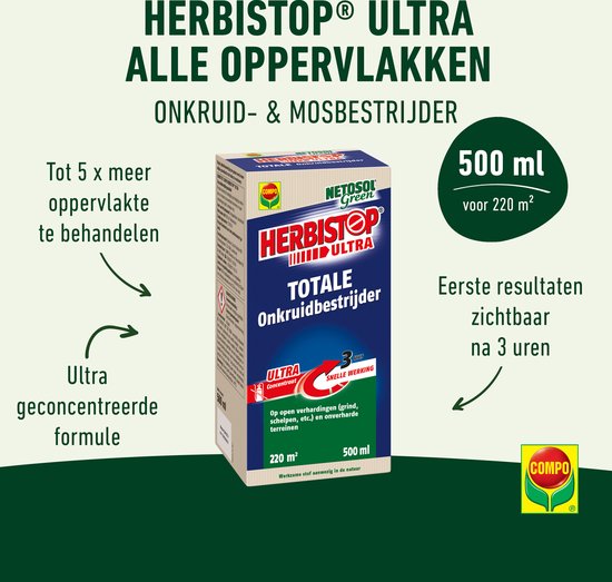 Herbistop Ultra Alle Oppervlakken - ultra geconcentreerde onkruidbestijder - ook tegen mos - snelle werking 3 uur - doosje 500 ml (220 m²) van Merkloos	 — afbeelding 2
