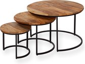 Zita Home Table basse lot de 3 70cm de diamètre en bois massif et métal noir