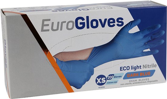 Eurogloves handschoenen - Eco Light - nitrile blauw X-Small- 2 x 200 stuks voordeelverpakking