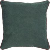 Kave Home - Housse de coussin Kelaia 100% coton avec velours côtelé vert et bordure orange 45 x 45 cm