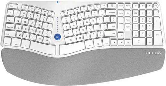 Delux GM901D Draadloos Ergonomisch Gesplitst toetsenbord - Bluetooth 4.0 + 2.4ghz - kunstlederen polssteun - QWERTY/US - Wit
