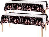 2x Tafelkleed Laken 50 Jaar Verjaardag Versiering Tafeldecoratie Feest Rose/Zwart Tafellaken Plastic Tafelzeil 274*137cm