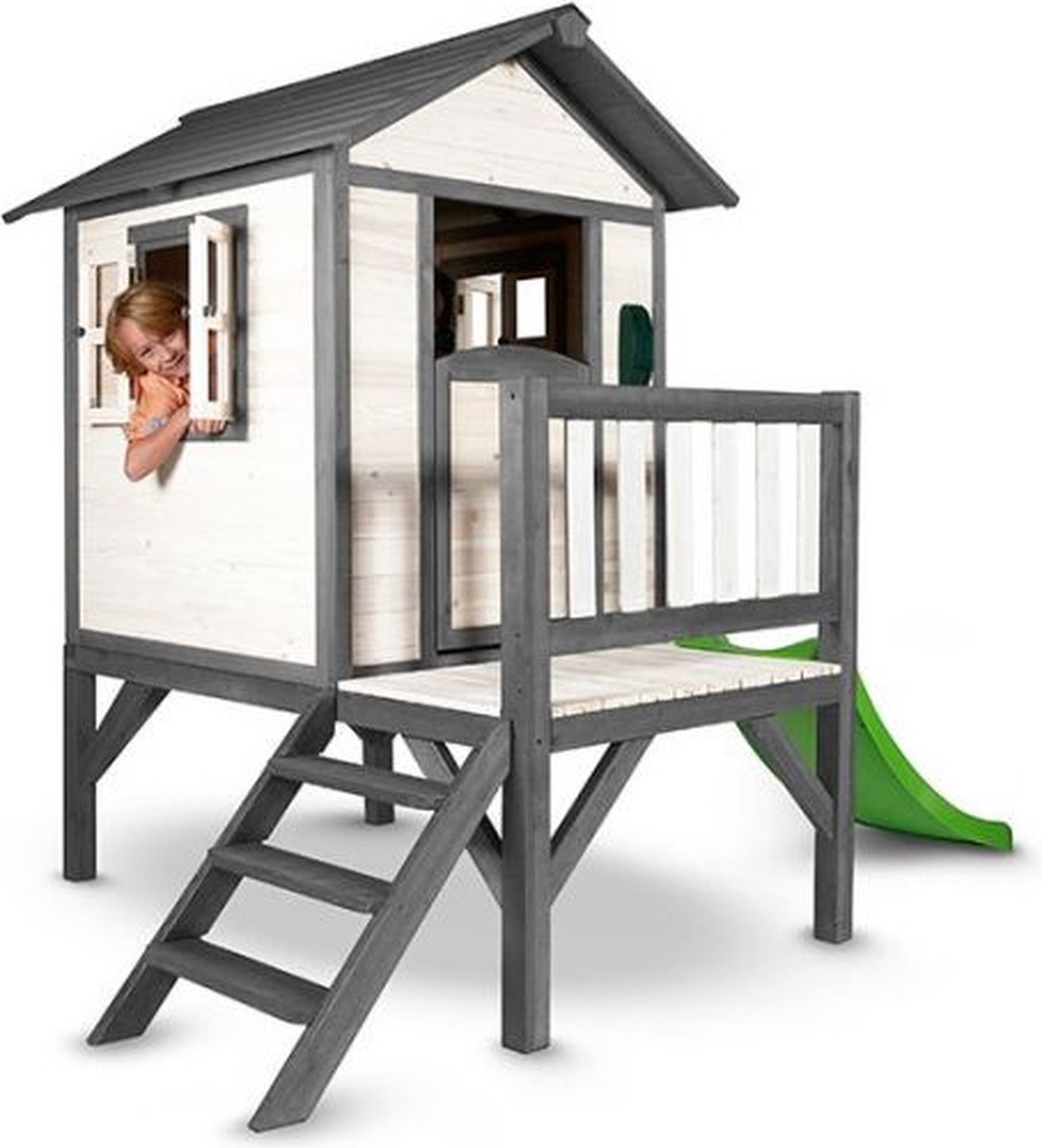 AXI Maison Enfant Beach Lodge XL en Blanc avec toboggan en vert clair - Maison de Jeux