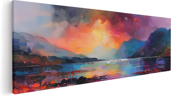 Artaza Canvas Schilderij Kleurrijk Kunstwerk van een Zonsondergang boven een Meer - 120x40 - Wanddecoratie - Foto Op Canvas - Canvas Print