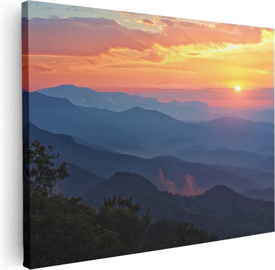 Artaza Tableau sur toile Le soleil se couche sur les Montagnes - 80x60 - Décoration murale - Photo sur toile - Impression sur toile