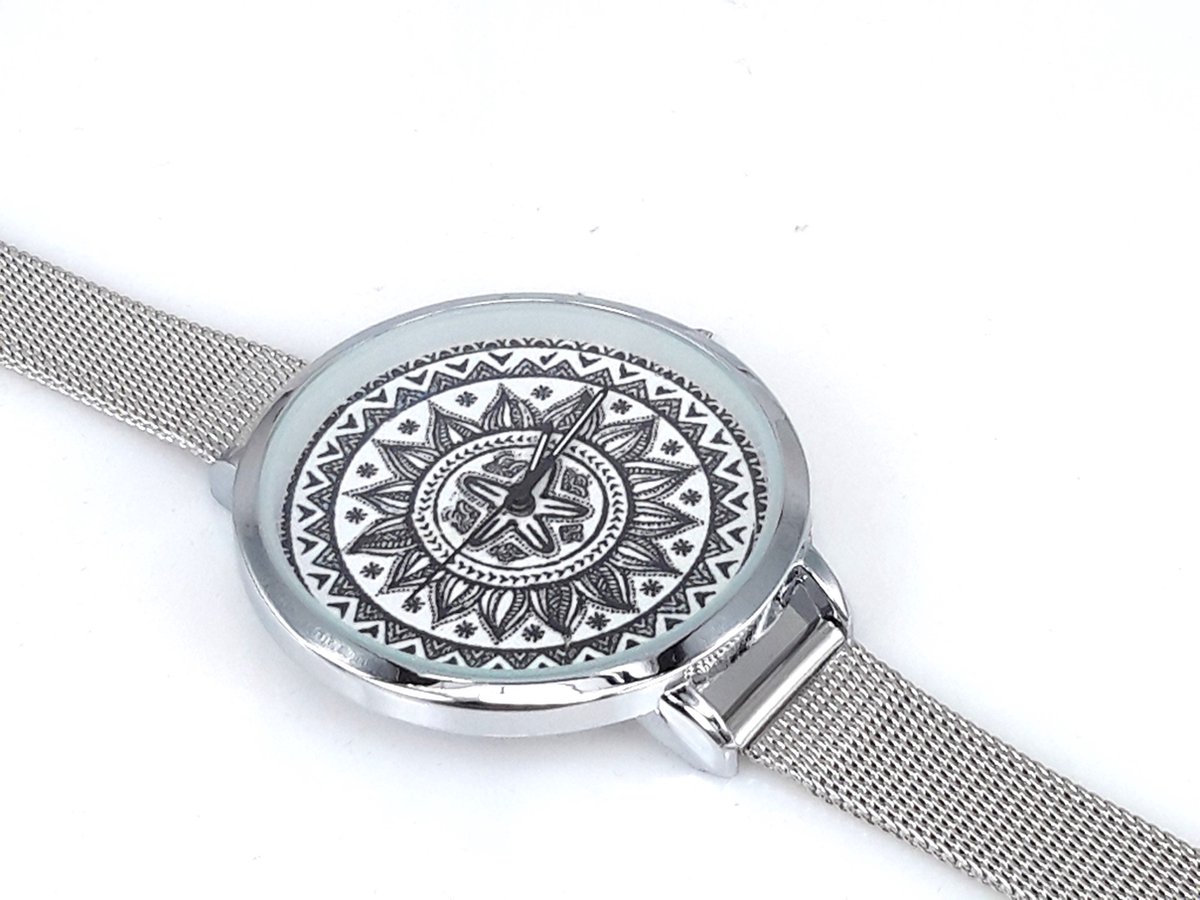 Horloge - Mandala - Prints - Dames - Vrouwelijke - RVS bandje - Etnische sieraden.