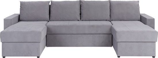 Canapé d'angle Denver Bis - Canapé d'angle rabattable - Canapé d'angle avec fonction couchage - Conteneur 2 couchages - Grand canapé d'angle en U - pour le salon - Confortable - Grijs - 301 x 156 cm - Maxi Maja