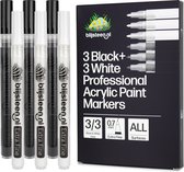 Blijsteen.nl 6-Delige Acryl Marker Stiften 0.7 mm Set | Zwart-Wit | Verfstiften voor Volwassenen | Tekenset | Acrylstiften voor Stenen Schilderen | Happy Stones | Stiften voor Volwassenen