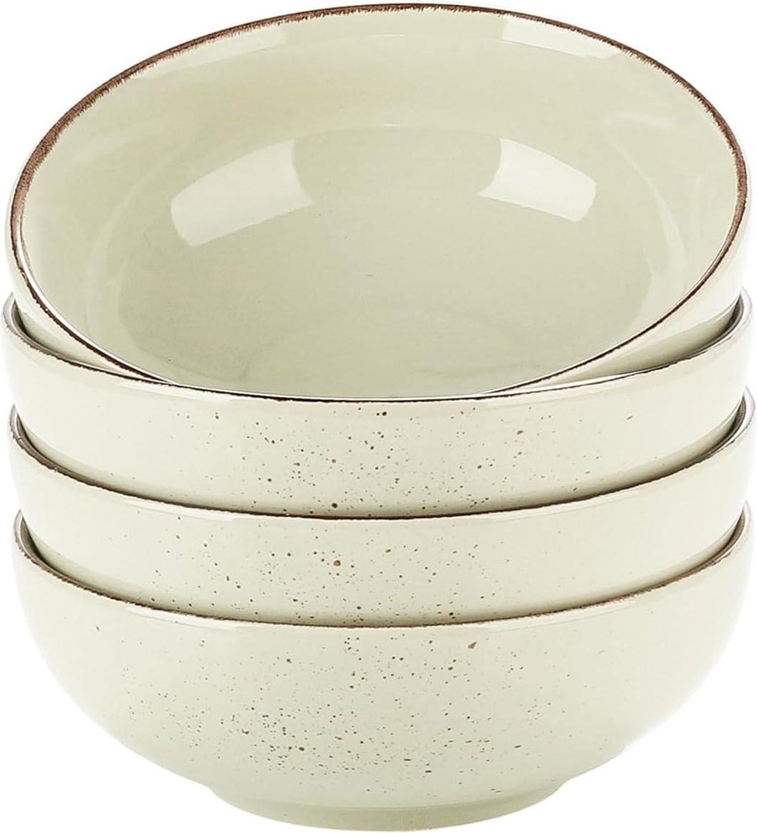 Navia beige ontbijt-/ramenkom set van 4 kom voor soep pasta desserts fruit noedels - 800 ml (17 x 17 x 6.5 cm) Schalen set