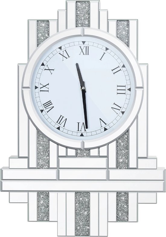 Grande horloge murale - Horloge murale moderne - Horloges murales- Horloges - Crystal Crush Diamant - Argent - 60x60 CM - Miroir