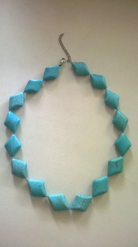 Gemstones-collier ketting turquoise geknoopt 46,5 cm