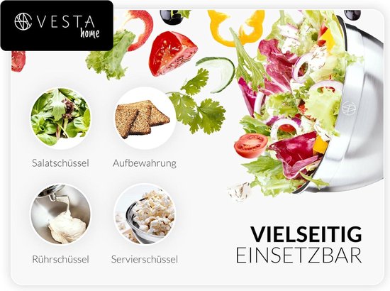 Onader Mengkom, 5-delige roestvrijstalen slakomset met luchtdichte deksel, perfect voor bakken/koken/bereiding, stapelbaar & vaatwasserbestendig, 4,6/2,8/1,6/1,2/0,7L - Zwart