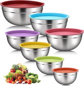 7-Delige Premium Kommen Beslagkom Metalen Kom Bakkommen Mixing Bowl Roestvrijstalen Kom Hoog Rvs Mengkom met Deksel - Keuken Accessoires Schalen set